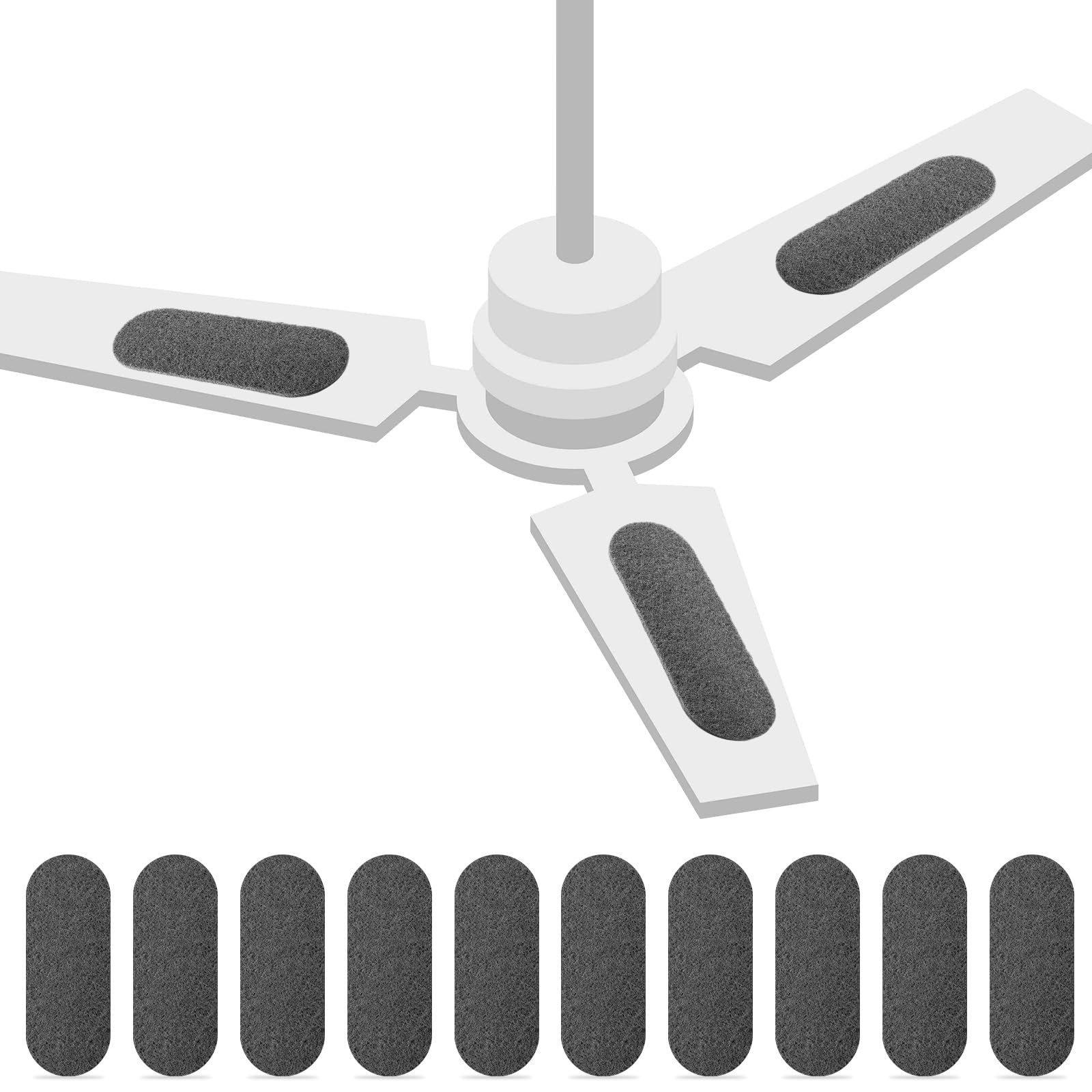 Tuanse 10 Pack Ceiling Fan Filters for Blades, Activated Coconut Activated Zeolite Ceiling Fan Air Filter, Stick Air Filter Purifiers for Common Household Contaminants (Light Gray)