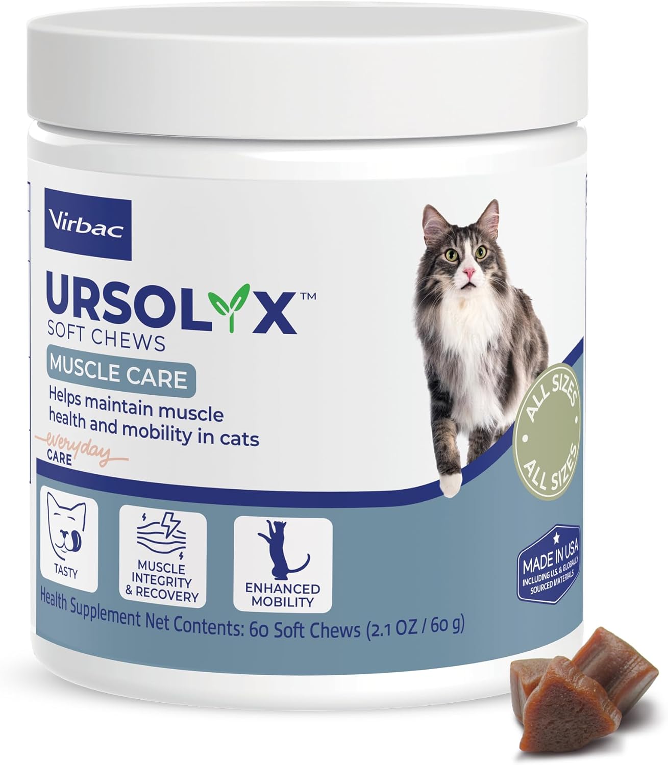 Virbac URSOLYX™ Soft Chews for Cats | Muscle Health Support for Senior, Active or Recovering Cats | 60 Count 2- Month Supply