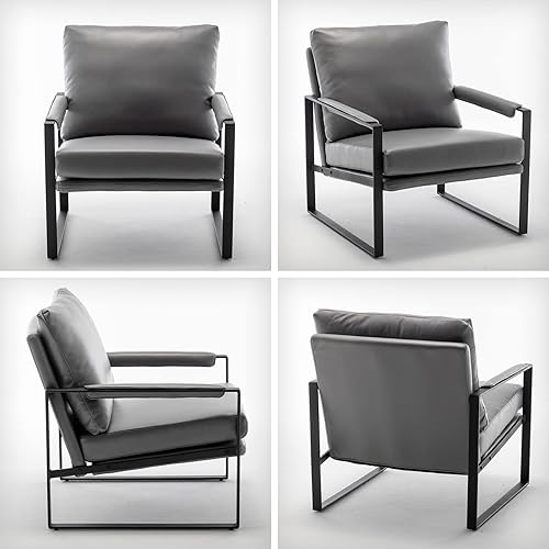 Miniatura 7 de UNICOO Silla decorativa de cuero sintético con marco de metal, sillas decorativas modernas para sala de estar, dormitorio u oficina, sillones de