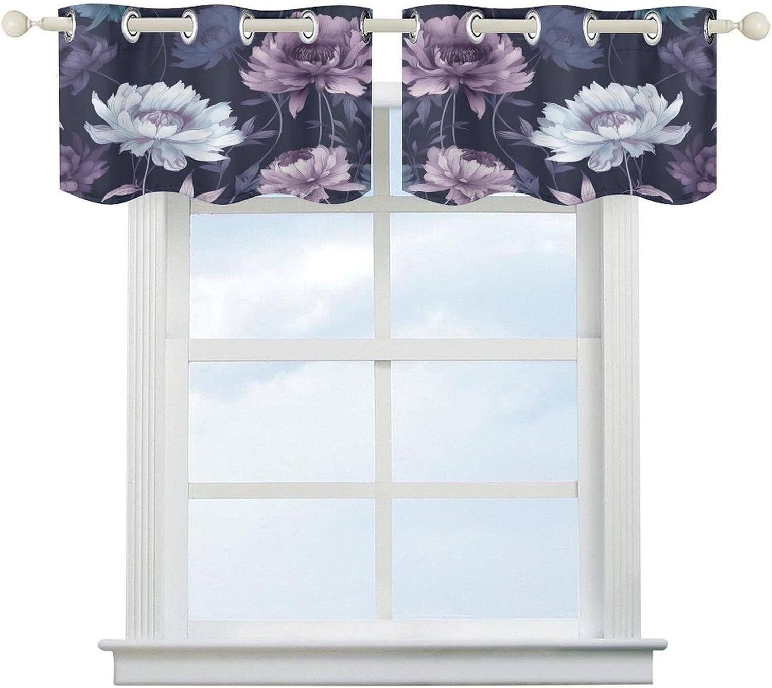 Purple Withered Flowers 2 Pack Valance Curtains Window Treatments. Adjustable Curtain with Rod Pocket.Cafe Curtains is Half Curtains for Privacy Decorative 52x18.1 Inch.