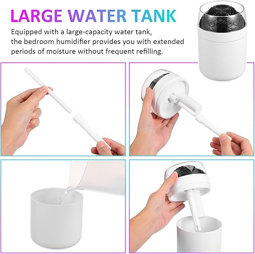 Miniatura 7 de TEHAUX Portable Humidifier with Built LED Light Quiet Desk Diffuser for Office Bedroom Car Aromatherapy Adjustable Mist Modes Usb-powered Nightstand