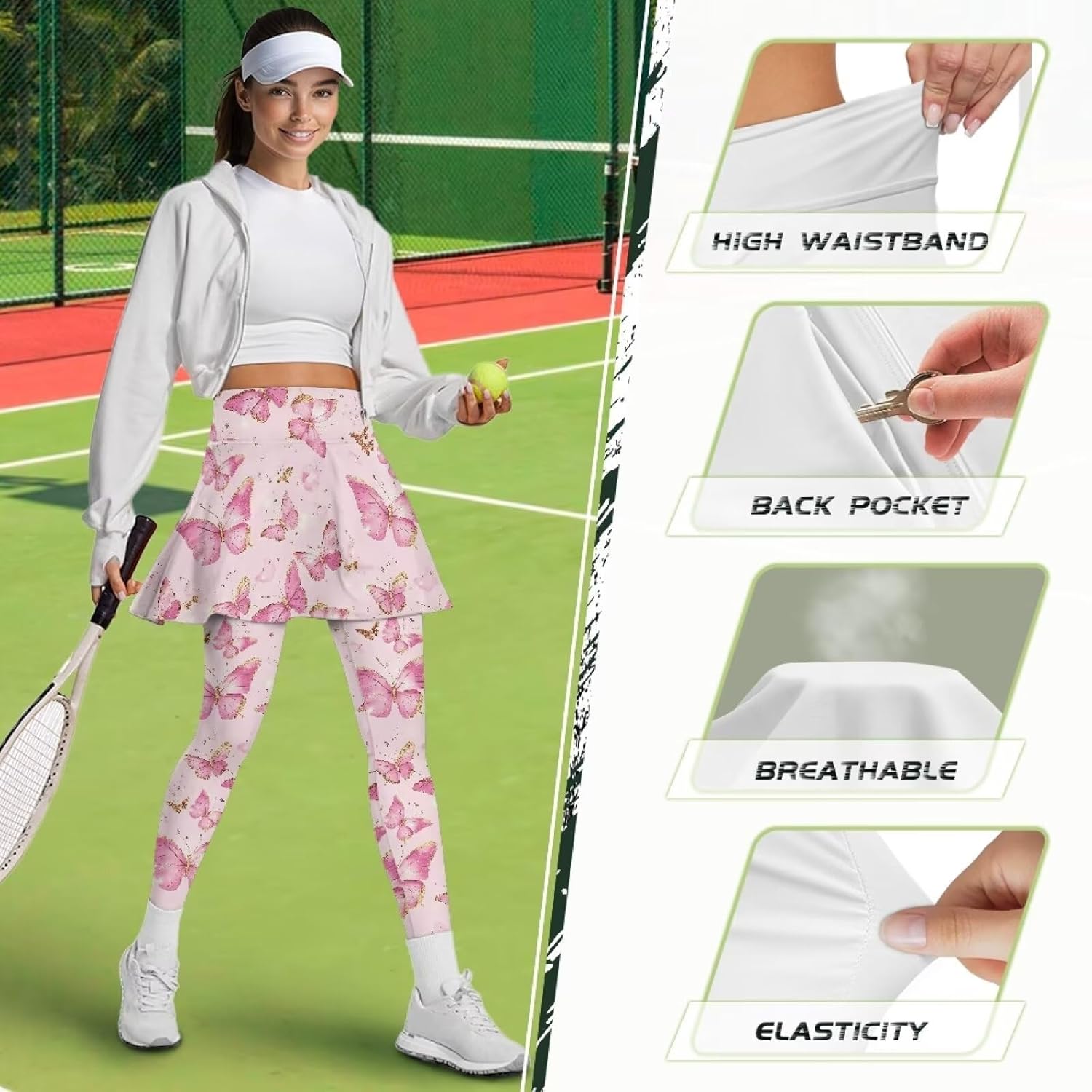 Skirted Leggings for Women Cute Animal Print High Waist Yoga Pleated Tennis Skirt with Leggings