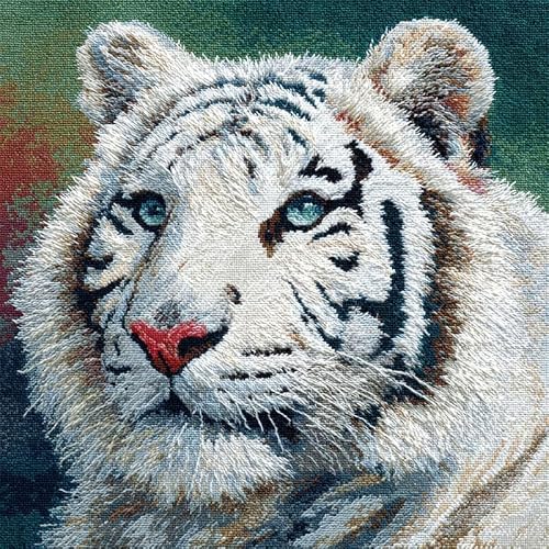 Taxpy DIY Latch Hook Kits, White Tiger Cushions Pillow Case Embroidery Carpet Set Needlework Crocheting Cushion Embroidery Set 43x43cm