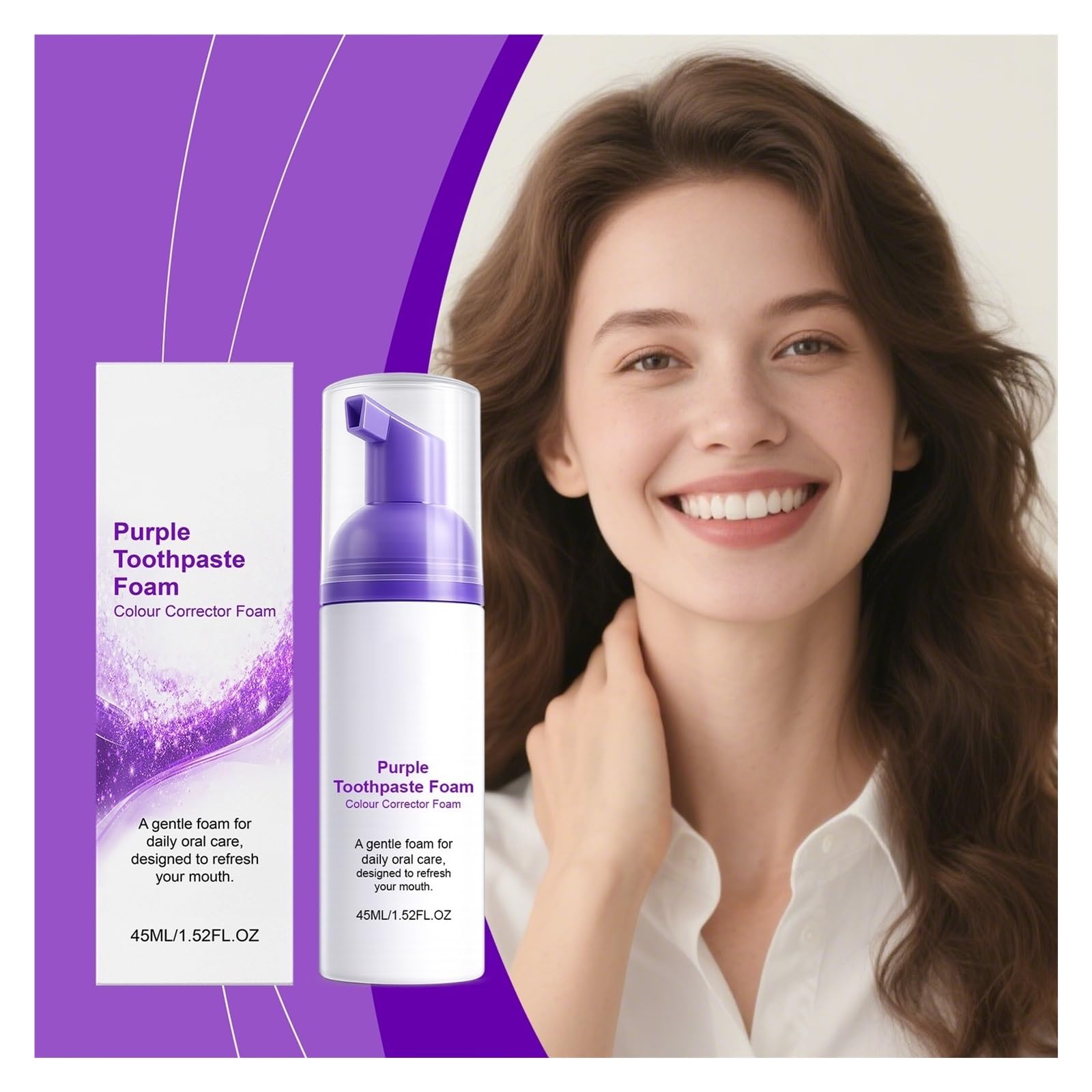 Mousse limpiadora de dientes morados de 45 ml | Mejora eficazmente el esmalte dental amarillento, cuidado bucal portátil for viajes(3pcs)