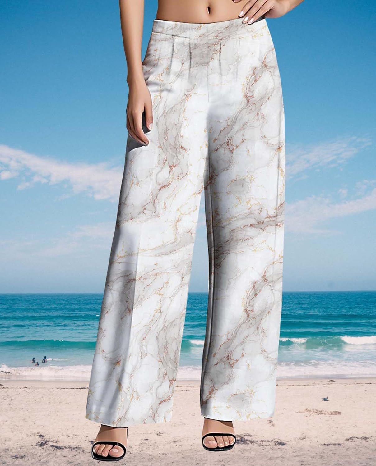 Womens High Waisted Pants 2025 Summer Wide Leg Oversize Pattern Print Loose Fit Beach Vacation Lounge Sweatpants - Image 3