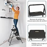 BONTEC 3 Step Ladder, Folding Steel Stool with Wide Anti-Slip Pedals, 150kg - 4