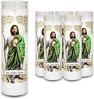 Aramo - San Judas Candles 6 Pack | Saint Jude Candle Glass Vessel - Vaso 100 | Veladora San Judas Tadeo | Illuminate & Enhance Your Spiritual Practices | Crafted in Mexico, Celebrated Worldwide