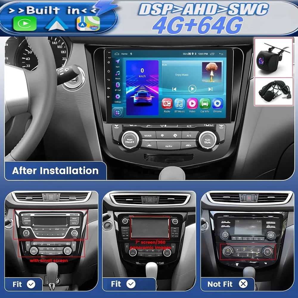 4+64G Android 14 Autoradio pour Nissan X-Trail Qashqai 2013-2017 GPS avec Wireless Carplay Android Auto Radio Dab 10 Pouces Radio Double DIN Bluetooth WiFi FM SWC caméra de recul RDS