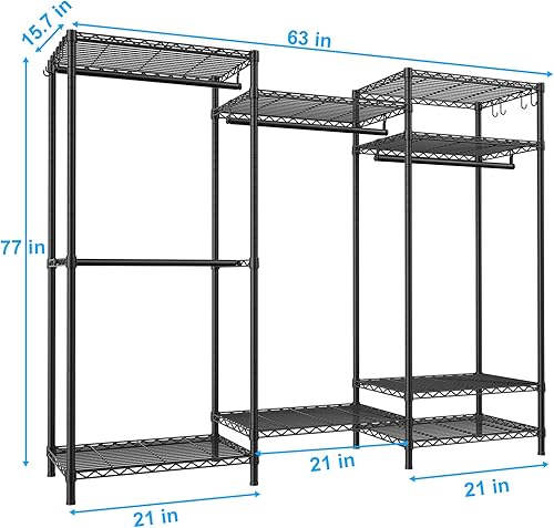 Miniatura 2 de Ulif E13 Perchero de Ropa de Servicio Pesado (Con 4 Barras Colgadoras y 8 Estantes) Percheros Independientes para Colgar Ropa, Organizador de Closet
