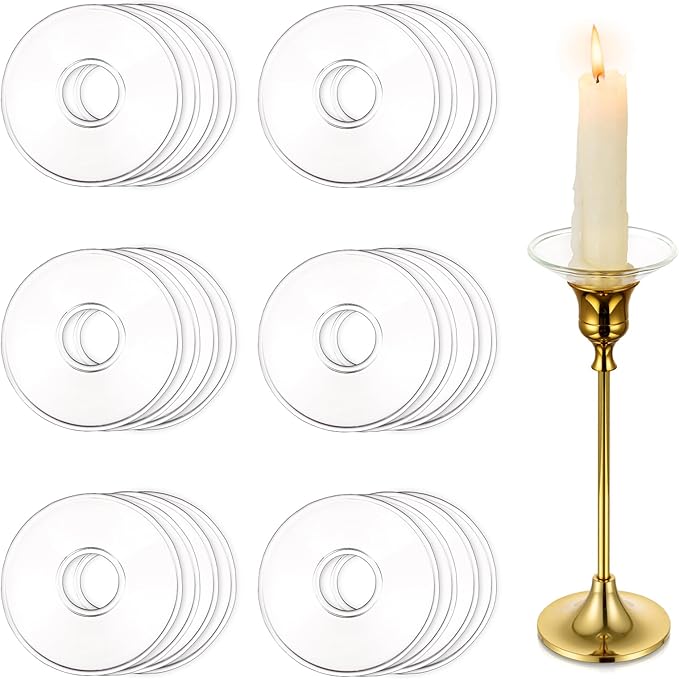 Hewory Glass Bobeches for Candlestick Holders, 24 Pcs