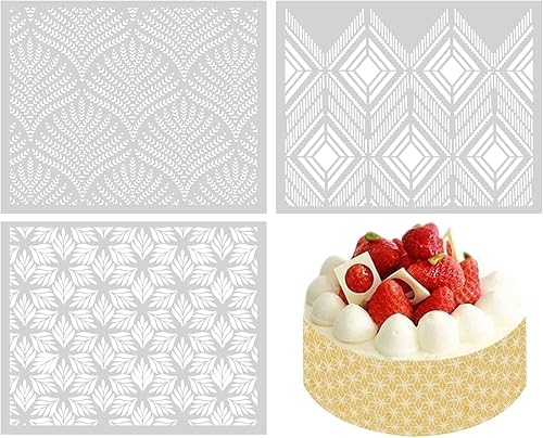 Plantillas de decoración de pasteles, 3 piezas de plantillas de estampado de pasteles de trigo con punta de trigo, molde de borde de encaje, crema
