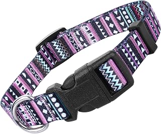 Cobee Nylon Dog Collar, Adjustable Puppy Collars with Patterns Bohemian Style Soft Comfortable Cat Collar Pet Collars for Small Medium Dogs(Purple S)