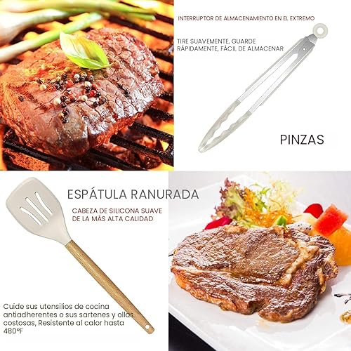 Miniatura 3 de Juego de utensilios de cocina - 35 utensilios de cocina con rallador pinzas espátula de cuchara y volador hecho de silicona resistente al calor y