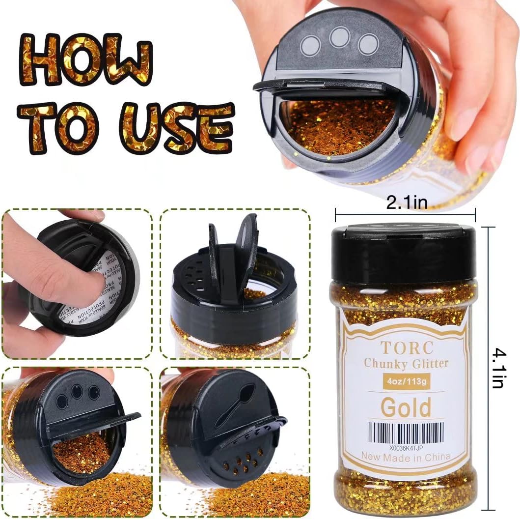 TORC Gold Chunky Glitter 4 OZ Glitter for Resin Crafts Tumblers Cosmetic Makeup Nail Art Festival Decoration