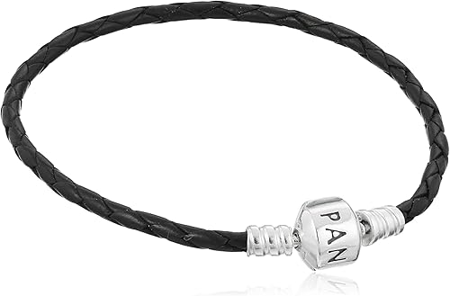 Pandora 590705cbk-s2 pulsera de cuero trenzado de 75 pulgadas