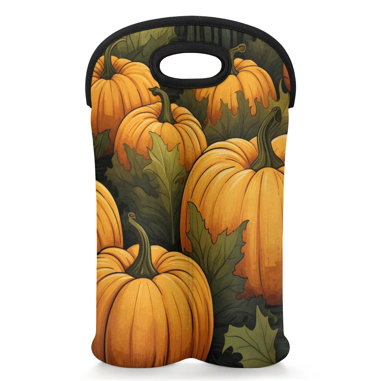 GzLeyigou 2 Bottles Autumn Pumpkins Wine Bag Sleeve Totes Neoprene Protective Wine Carrier Bag for Wine,Water, Champagne, Beer, Baby Bottles,Gift 14.5 x 10 Inches