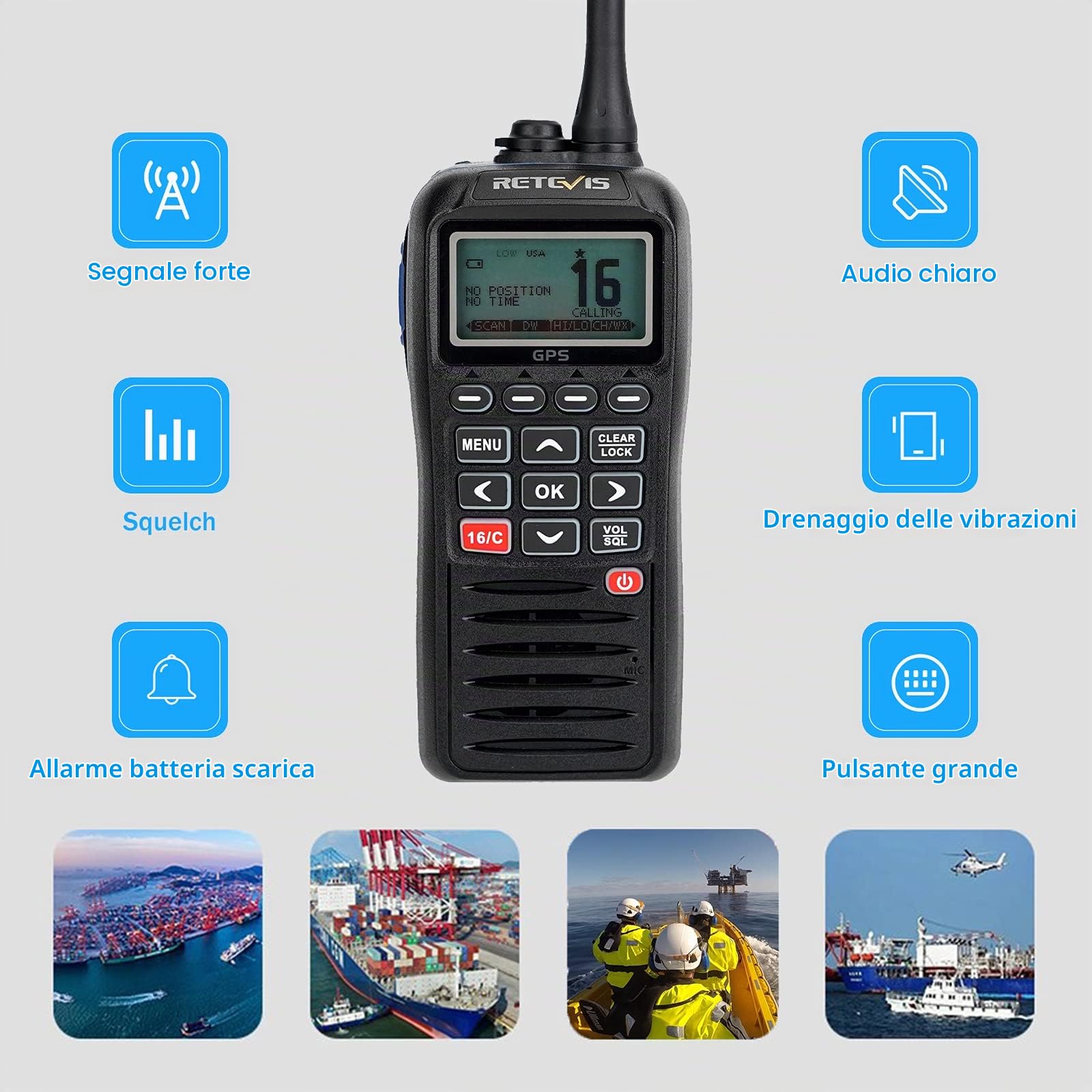 Retevis RM40 Radio VHF Portátil Marina GPS, IP67 Impermeable Marine Radio | IP67 Impermeable, Profesional DSC, Bidireccional Flotante, Transceptor para Rescate, Guardacostas (Negro, 1 Pieza)