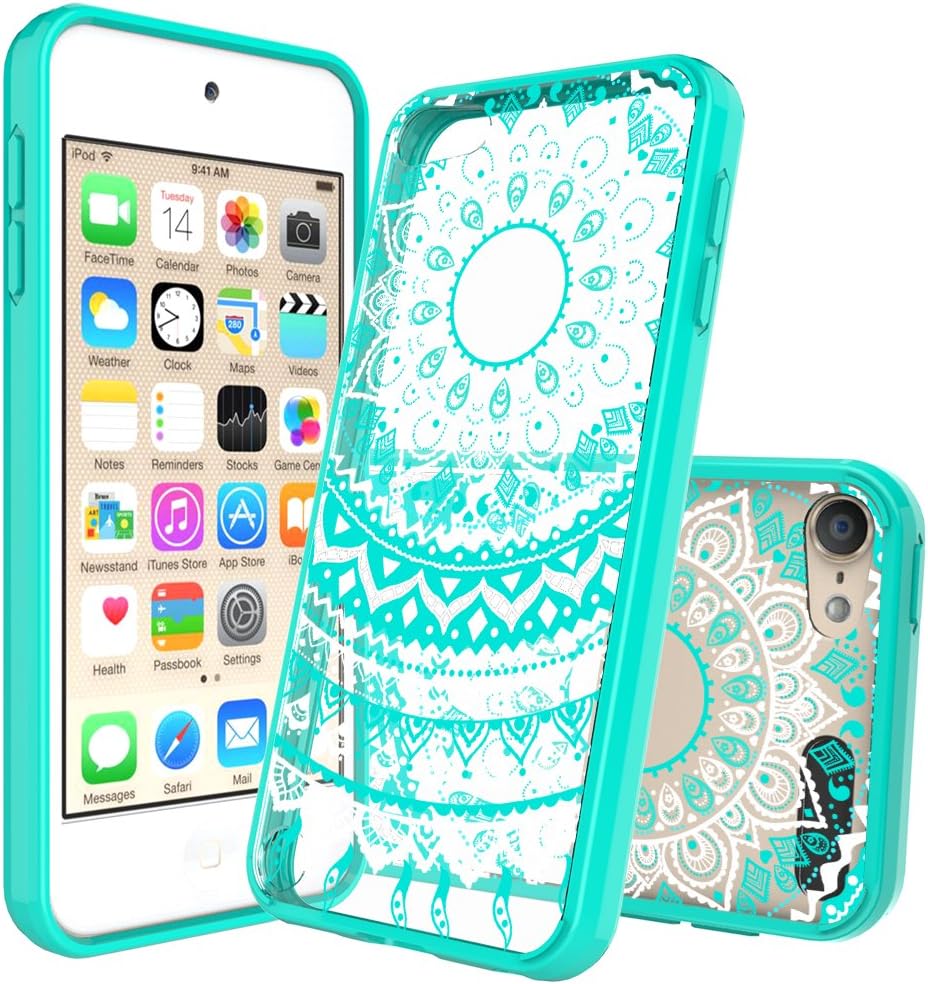 Ipod Touch 6/6th Generation Case,Ipod Touch 5/5th Generation Case Clear, with HD Screen Protector, AnoKe Mandala Flower Acrylic TPU Women Girls Slim Fit Phone Cover Cases For Ipod Touch 5 6 TM CH Mint