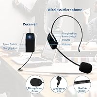 Vista 3 de Sistema de micrófono inalámbrico 2.4G para dos personas, alcance de 165 pies, transmisión estable, micrófono de auriculares portátil