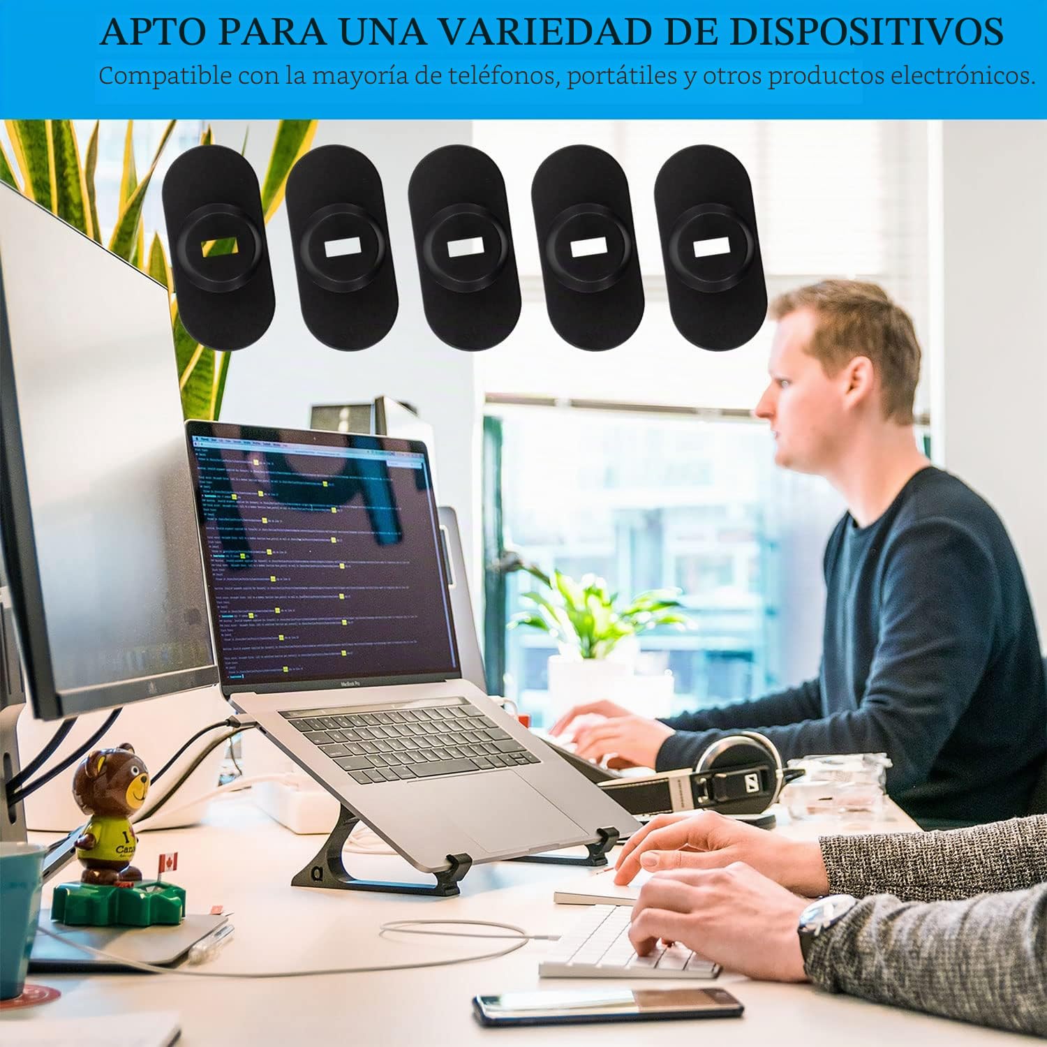 Paquete de 5 placas de seguridad autoadhesivas antirrobo con ranura para cables para bloquear computadoras portátiles, Mac Book, tabletas, iPad u otra computadora (negro)