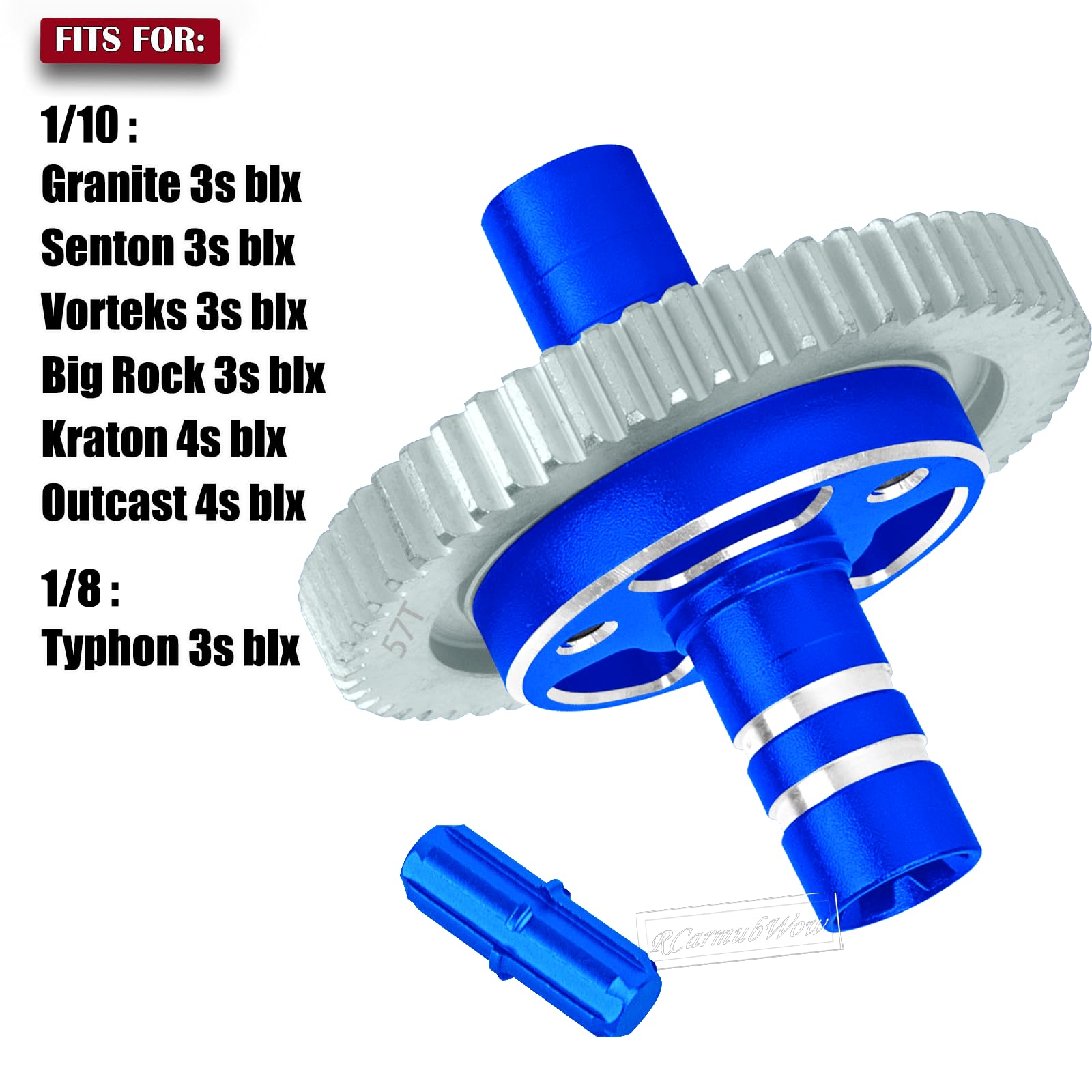 RcarmubWow RC 0.8Mod 57T Slipper Clutch Upgrades Part for 1/10 Granite Senton Big Rock Vorteks 3S,Kraton Outcast 4S,1/8 Typhon 3S,Metal 57T Spur Gear w/ 20T 21T Pinions & Slipper Shaft,Navy Blue