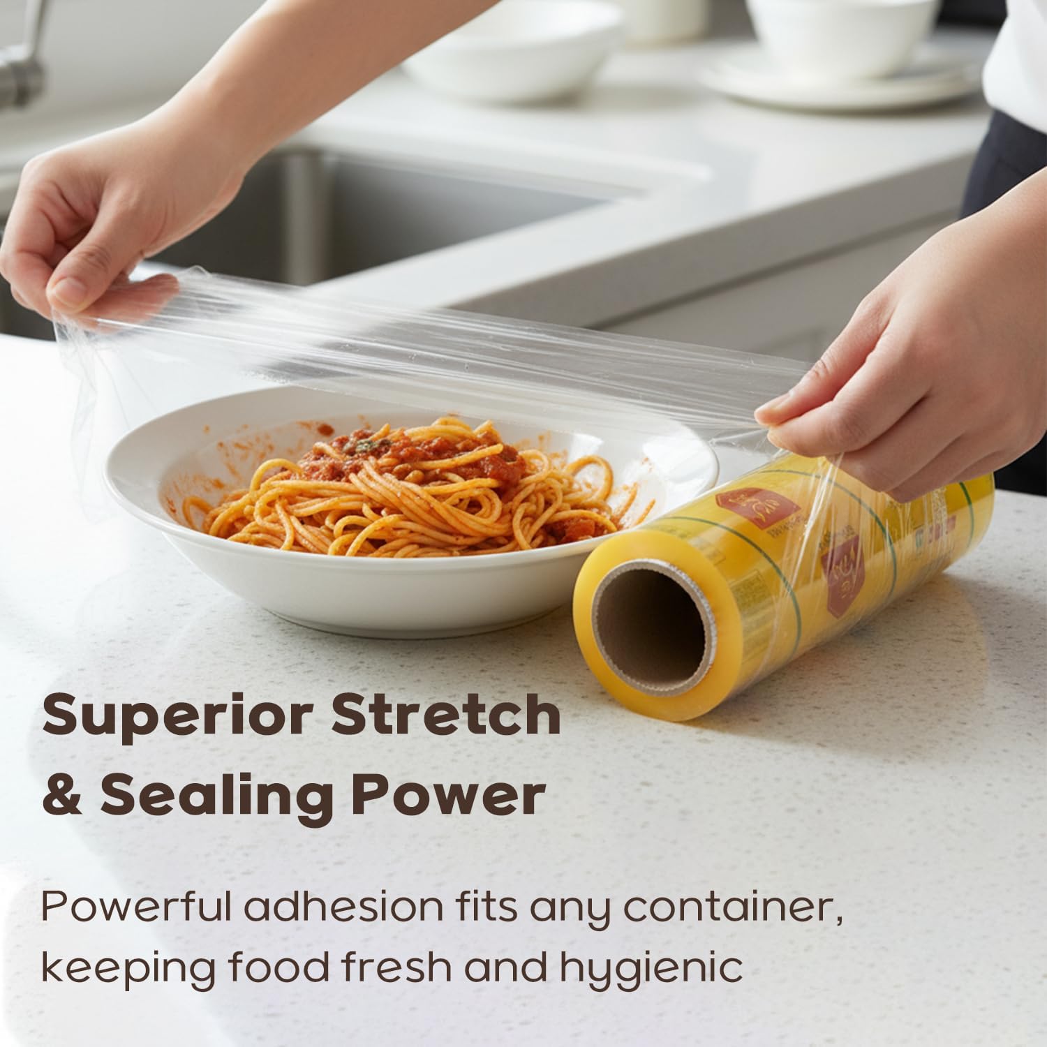 Misoclean Professional Plastic Wrap 15.75 in x 1,476 ft – Heavy Duty Food Wrap with Strong Cling & Stretch