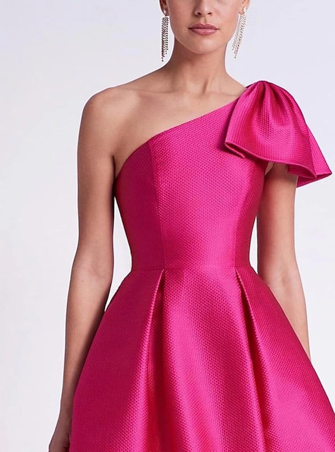 Satin One Shoulder Evening Dresses for Women Tea Length A Line Elegant Wedding Guest Dress with Pocket