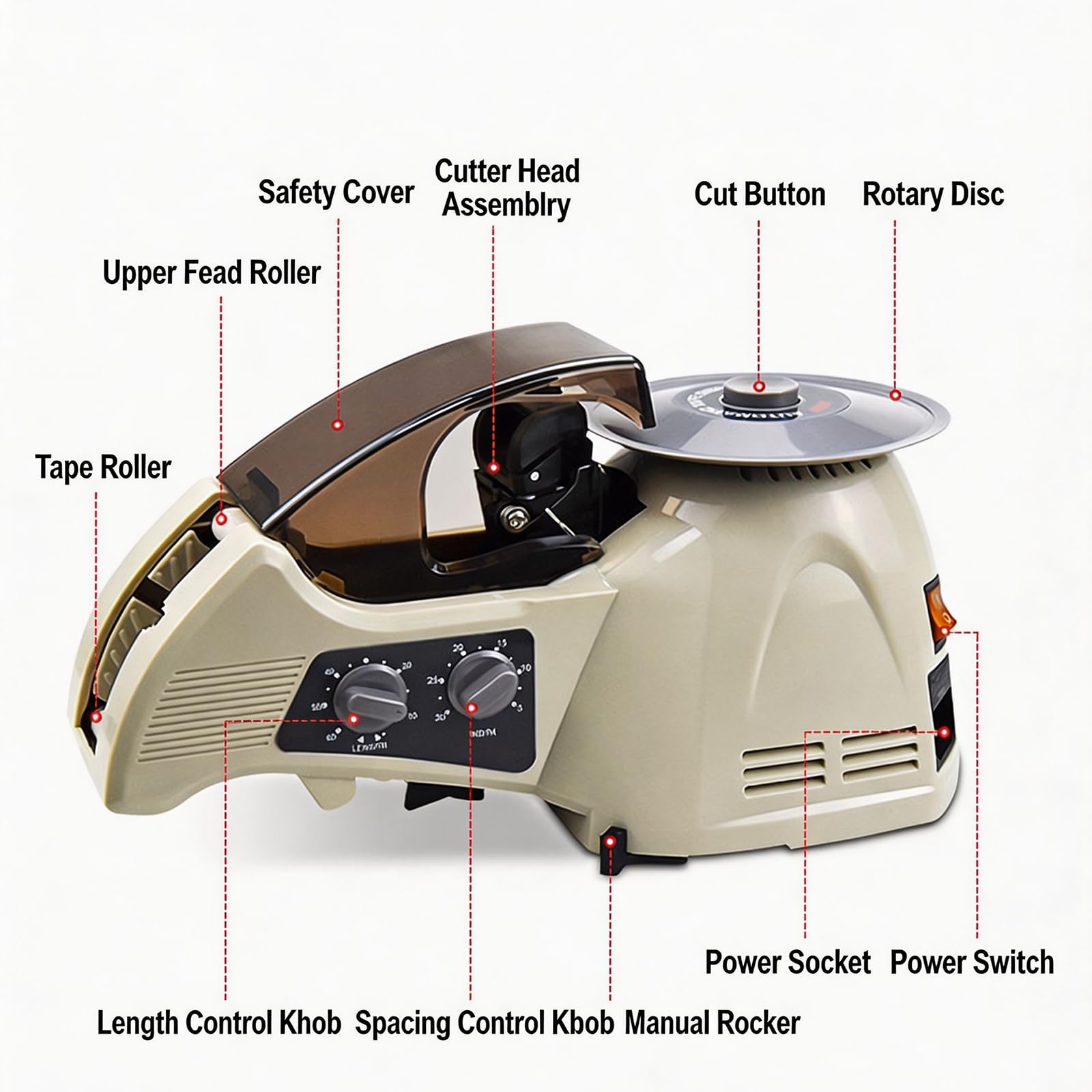 Dispenser Di Nastro Elettrico Da 40 W, Dispenser Automatico Con Lunghezza Di Taglio Da 10 A 60 Mm, Taglierina Portatile Per Nastri Di Varie Larghezze Da 5 A 25 Mm - Preciso, Motore In Rame