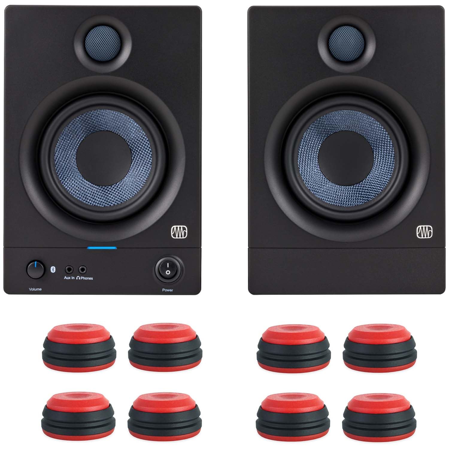PreSonus Eris 5BT aktywne głośniki do monitoringu Bluetooth Studio Głośniki 2. generacji 1 para + Keepdrum tłumik drgań nóżki bokserskie czerwone