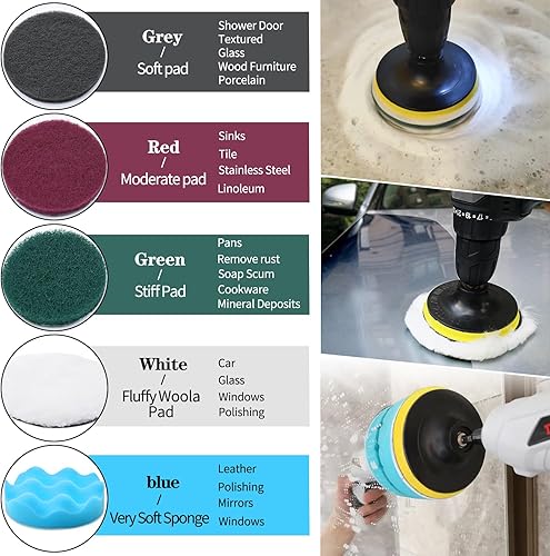 Miniatura 5 de Juego de accesorios de cepillo de taladro de 12 piezas, cepillo eléctrico para automóvil, lechada, piso, bañera, ducha, azulejos, alfombras,