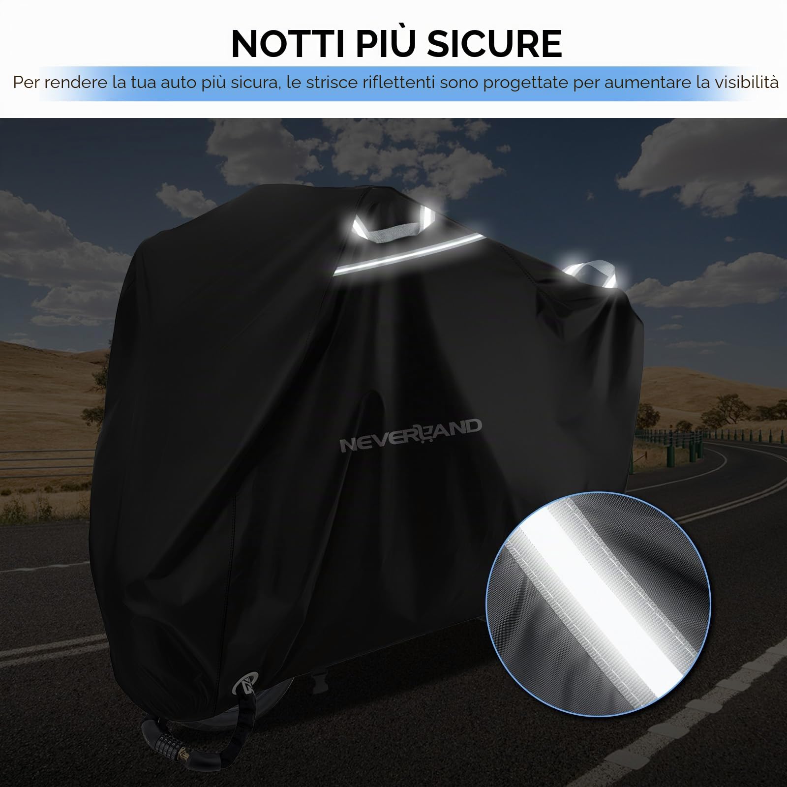 Telo Coprimoto Impermeabile Oxford 420D NEVERLAND Telo Moto per esternoTeli per Moto Motorino Motociletta Scooter Copertura Motociclo Resistente a Polvere/Pioggia/Foglie 220 * 95 * 110CM