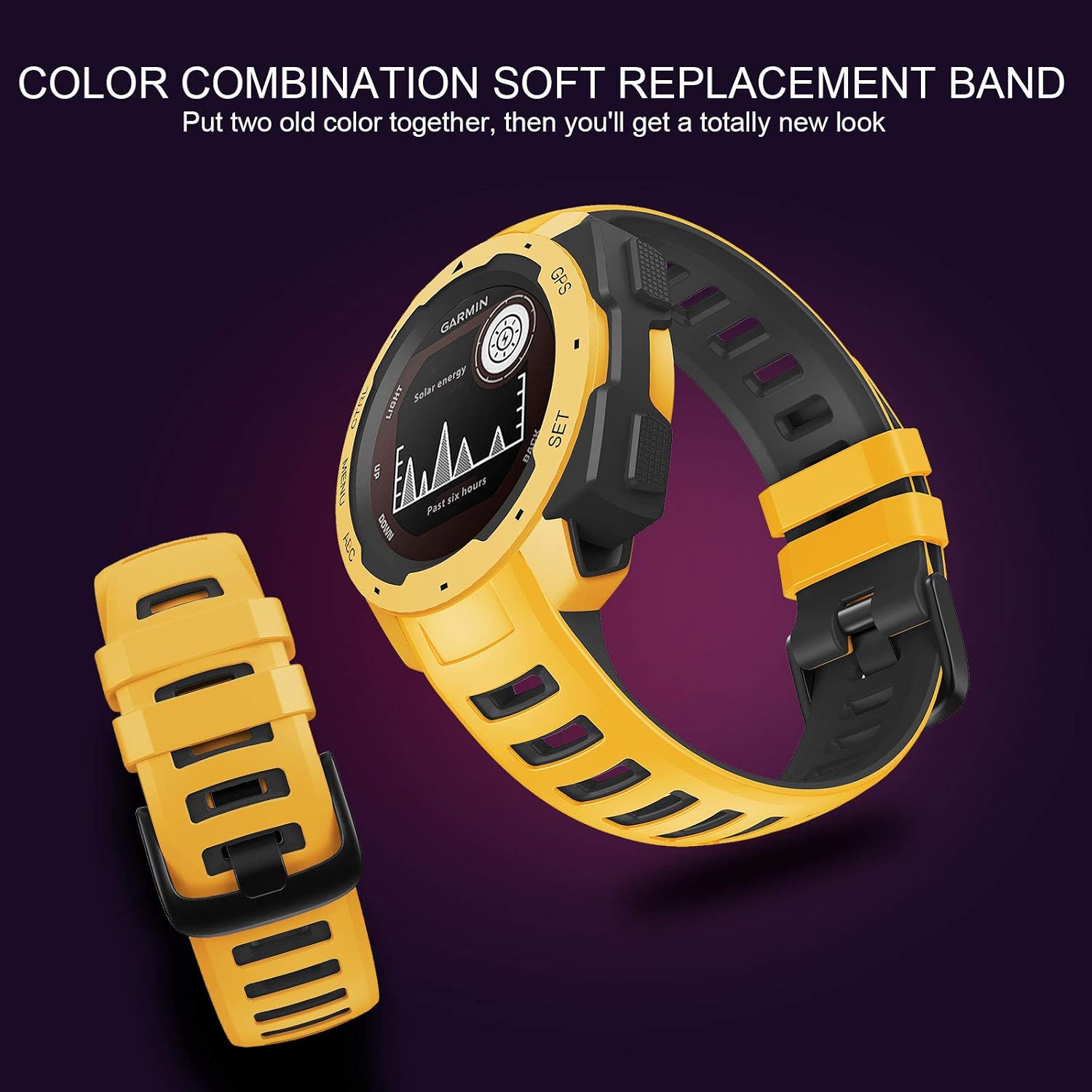 ANCOOL Compatible with Garmin Instinct 2 Band, Soft Silicone Watchband Replacement for Garmin Instinct Tide/Esports/Solar/Tactical Smartwatches, Straw Yellow/Black