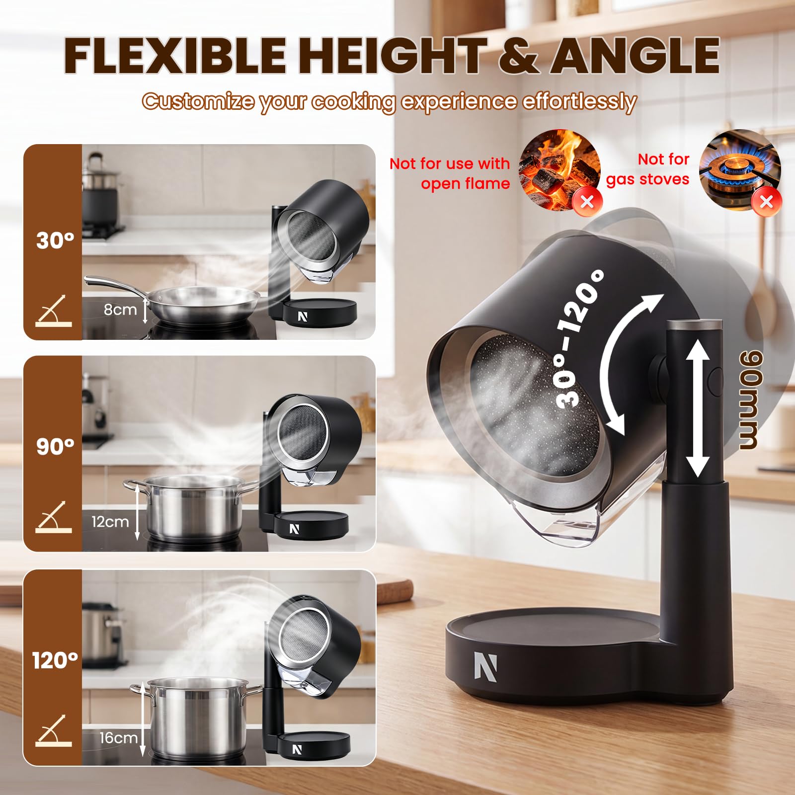NEWTRY Campana extractora portátil - 3 potencias potentes Movible Campana mini compacta Portátil, con 2 filtros lavables, ideal para cocinas domésticas, caravanas, áreas exteriores, hot pot y barbacoa