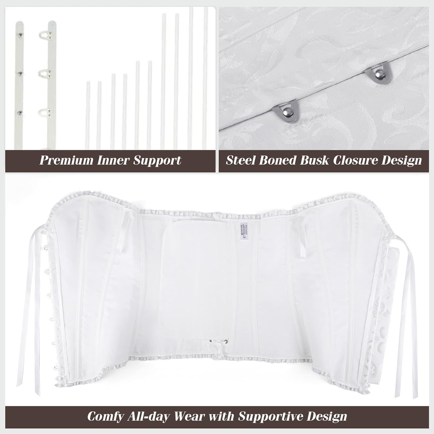 Corsets Top for Women Lace up Boned Overbust Corset Bustier Tops Floral Vintage Corsets Shapewear Lingerie - Image 5