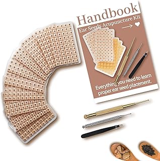 1200 piezas Kit de semillas de acupuntura para oídos, kit de adhesivos auriculares con semillas para oídos, pluma de acupuntura, gráfico de acupuntura para oídos, pinzas