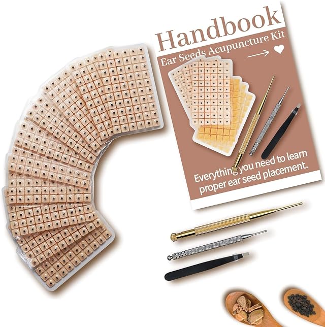 1200Pcs Ear Seeds Acupuncture Kit Auricular Sticker Kit with Ears Seed Acupuncture Pen Acupressure Ear Chart Tweezers