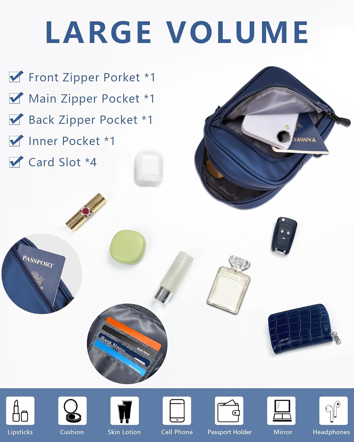 BAPHITY Small Sling Bag for Women and Men, Crossbody Bag Trendy, Fanny Packs Purses Chest Bag for Travel -Navy - Image 3