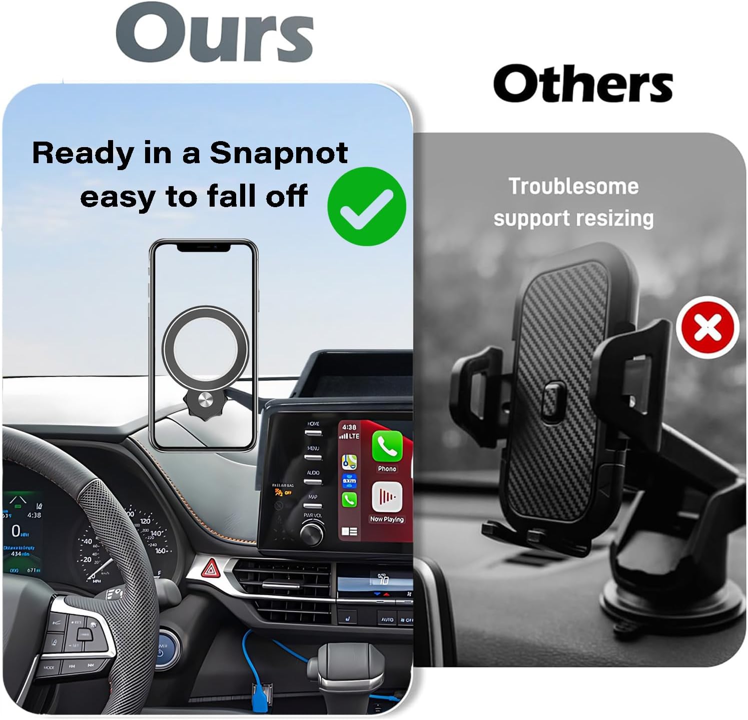 Car Phone Holder for Toyota Sienna 2021-2024 Accessories Apply to 9 Inch Screen Fixed Clip Magnetic Cell Phone Mount Hands-Free 360 Degree Rotation with Dashboard Storage Tray