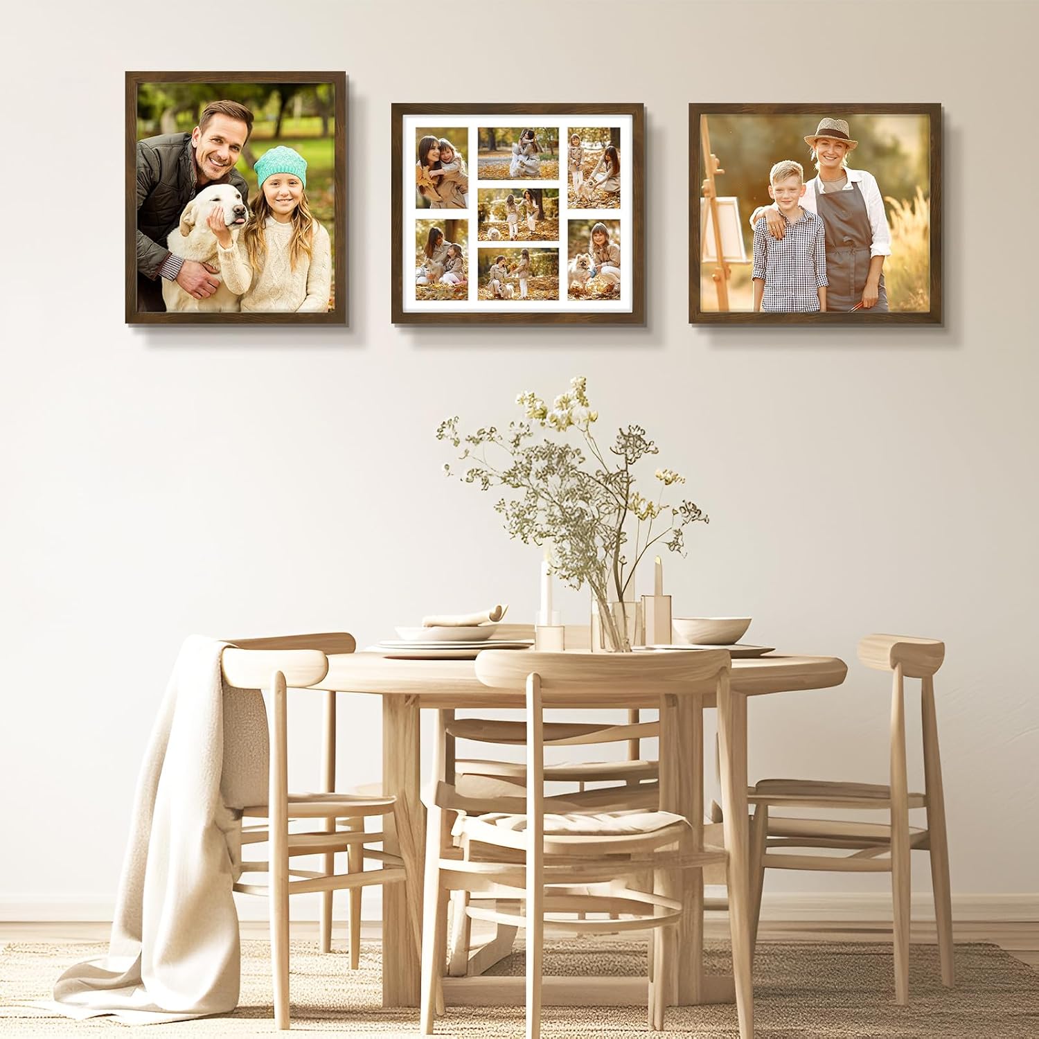 Golden State Art, 4x6 Multi Picture Frame, Brown Solid wood with Tempered Glass, Multiple 7-4x6 Collage Photo Frame for Wall Hanging -1 Pack