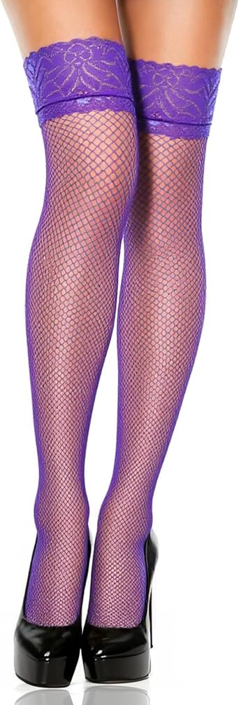 Lace Top Fishnet Thigh High Stockings for Women Sexy Thigh Highs Micro Fishnet Tights Over the Knee Stockings