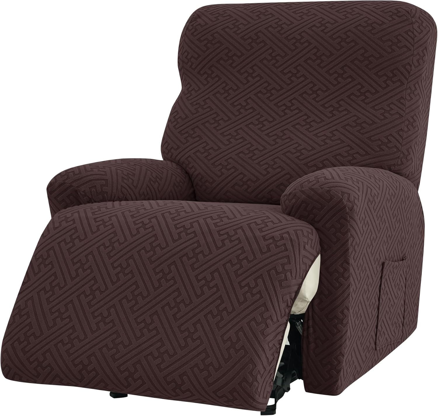 Stretch Recliner Chair Covers, 4-Piece Recliner Slipcover Soft Jacquard Lazyboy Recliner Covers Non Slip Furniture Protector with Pocket (Grey)