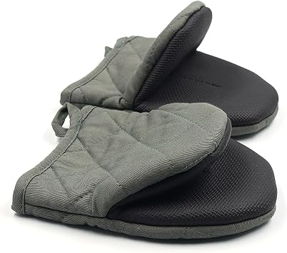 1 Pair Short Oven Mitts, Heat Resistant Silicone Kitchen Mini Oven Mitts for 500 Degrees, Non-Slip Grip Surfaces and Hanging Loop Gloves, Baking Grilling Barbecue Microwave Machine Washable Gray