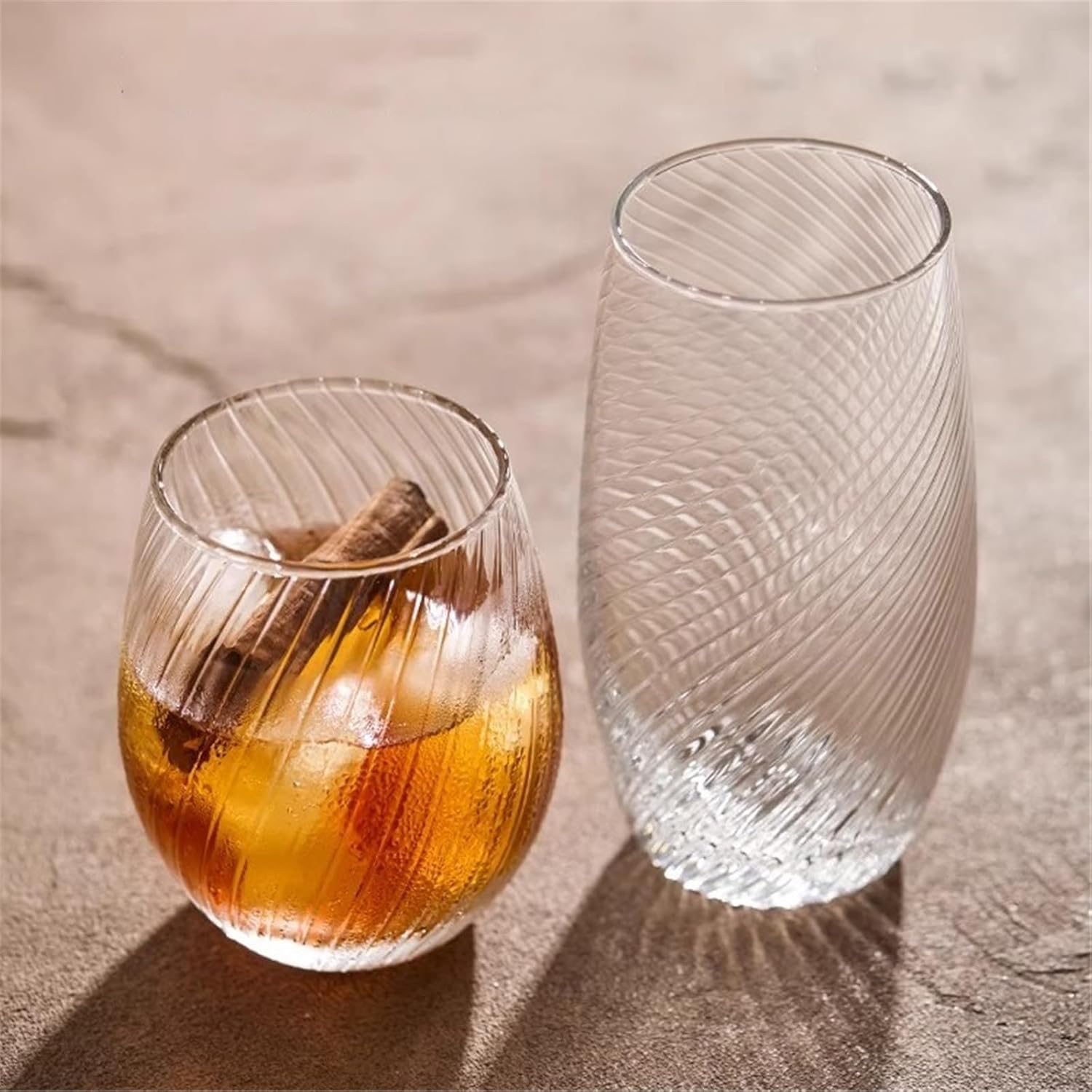 Glass Cups Spiral Stripes Crystal Whiskey, Clear Stemless for Cold-drink Juice Wine Home and Bar for(Small)