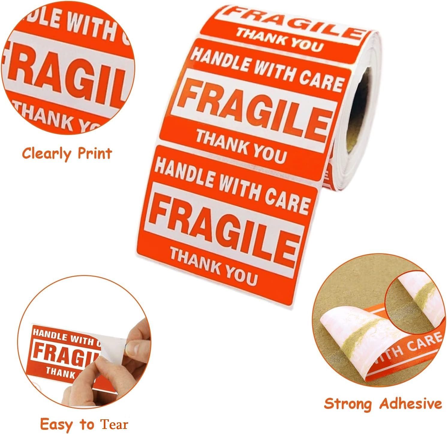 SJPACK 500 Fragile Stickers 1 Roll 2" x 3" Fragile - Handle with Care - Thank You Shipping Labels Stickers (500 Labels/Roll)