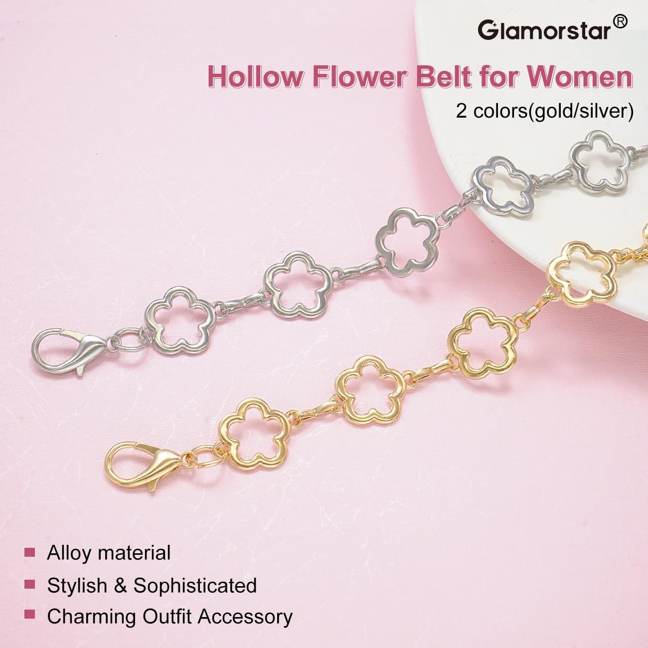 Glamorstar Hollow Flower Belt for Women Waist Chain Belts for Dresses - Image 4
