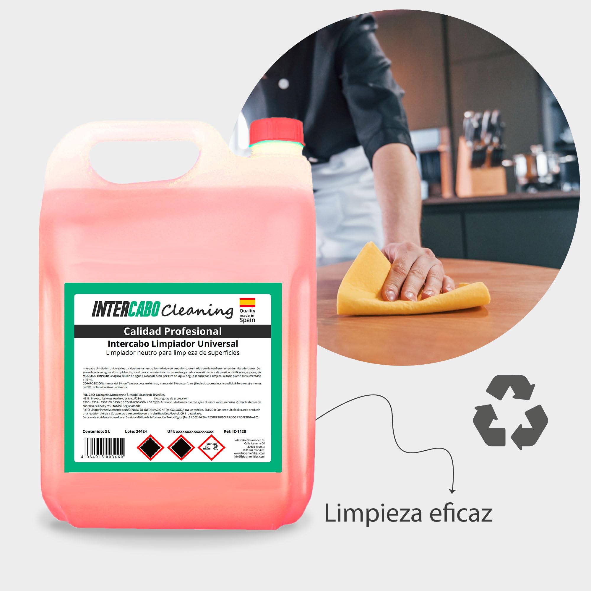 Pack 4 garrafas de 5L limpiador multiusos de superficies - total 20L - limpieza profesional de cocinas, baños, suelos y muebles - limpiador universal perfumado - Intercabo