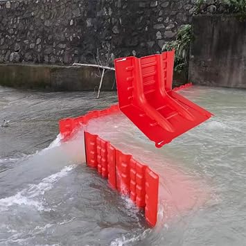 Flood Protection Barrier, ABS Plastic Water Barrier Mobile Composition Household Waterproof Underground Garage Flood Prevention Board Rojo 4pcs