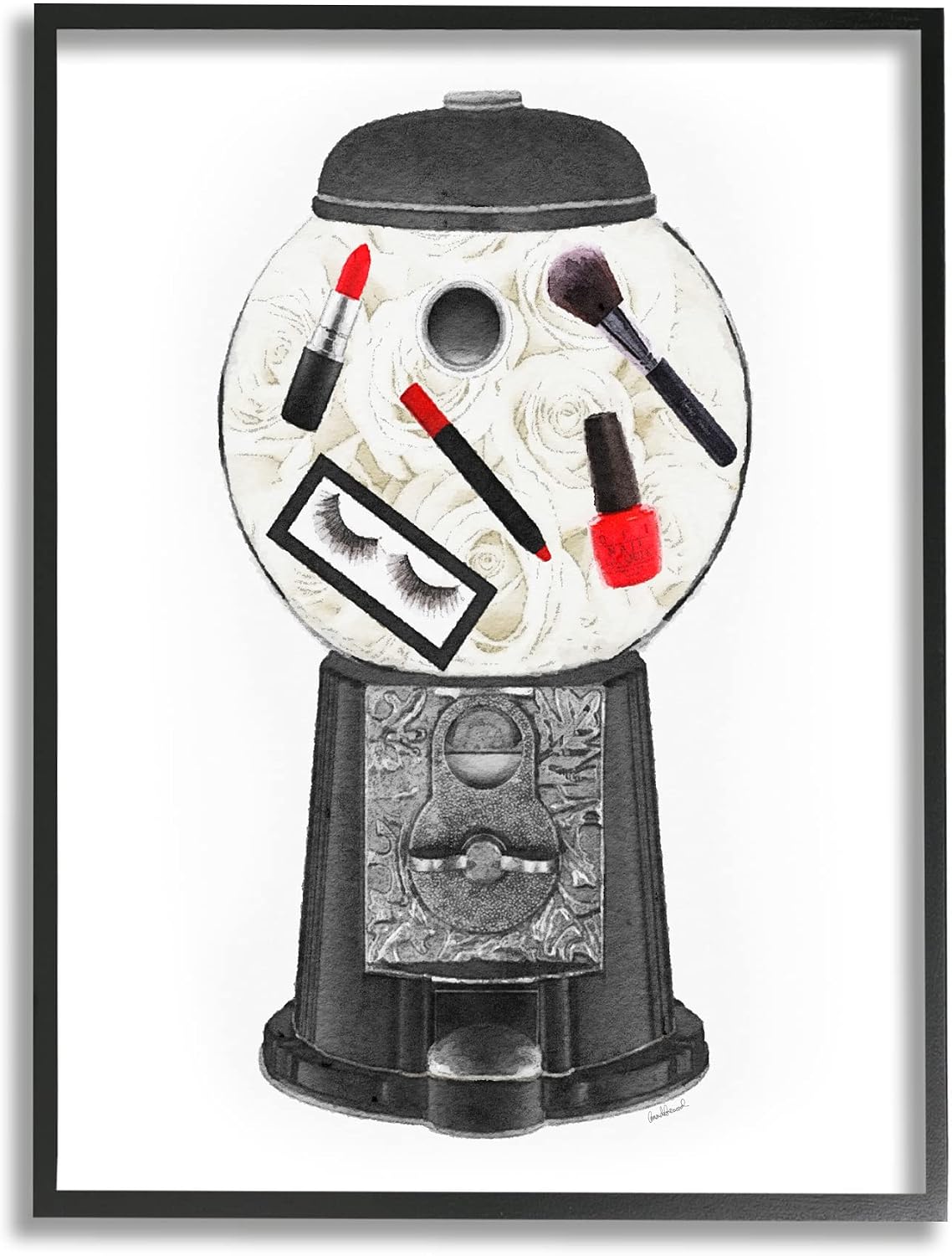 'Vintage Style Candy Dispenser Glam Makeup'| Framed Giclee Art | Stupell Industries | Black, 11 x 14 Inches, Easy to Hang and Sturdy, Made in USA, by Amanda Greenwood