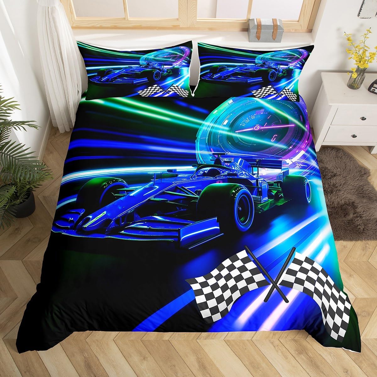 jejeloiu Kids Race Car Duvet Cover Toddler Size, Speed Sports Car Comforter Cover Racing Car Bedding Set Boys Girls Extreme Sports Bedspread Cover Bed Set with 1 Pillow Case (No Comforter)