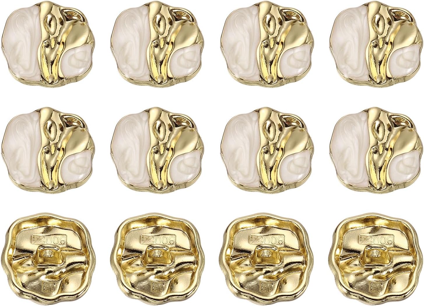 uxcell 12Pcs Metal Square Buttons, 17mm Square Shape Sewing Craft Buttons with Single Hole for Sewing Blouse Shirt Button DIY Garments and Accessories, Gold White